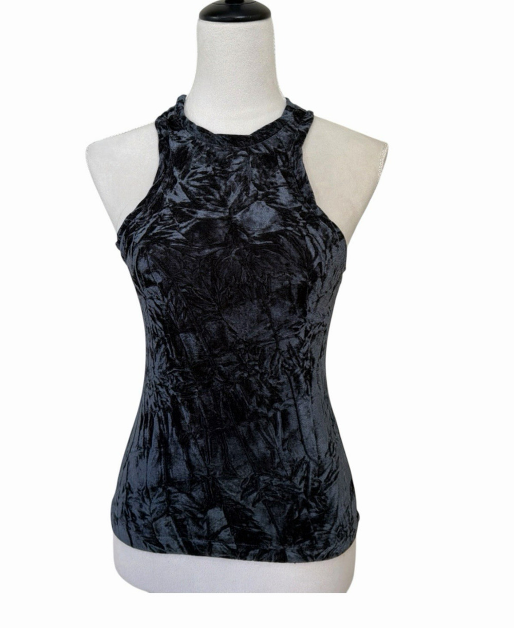 Pilcro Anthropologie Velveteen Racerback Tank Size XXS Black Stretch